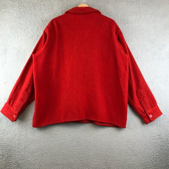 Vintage 40s Mens North Country Wool Double Pocket Button Shirt Jacket Red USA XL - Picture 2 of 9